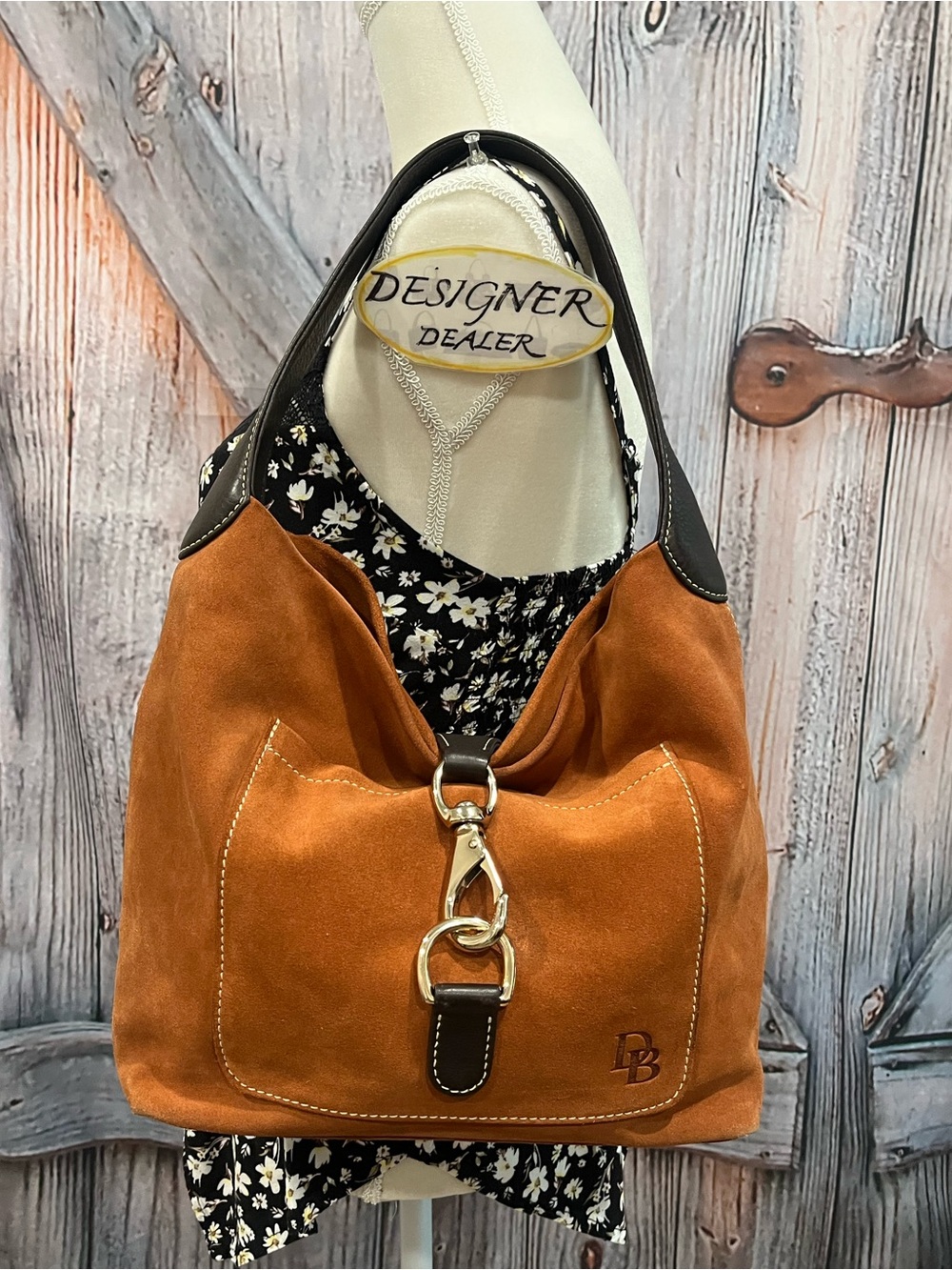 Authentic Dooney & BOURKE Suede Leather Lock Hobo Shoulder Bag Browns - Picture 2 of 12